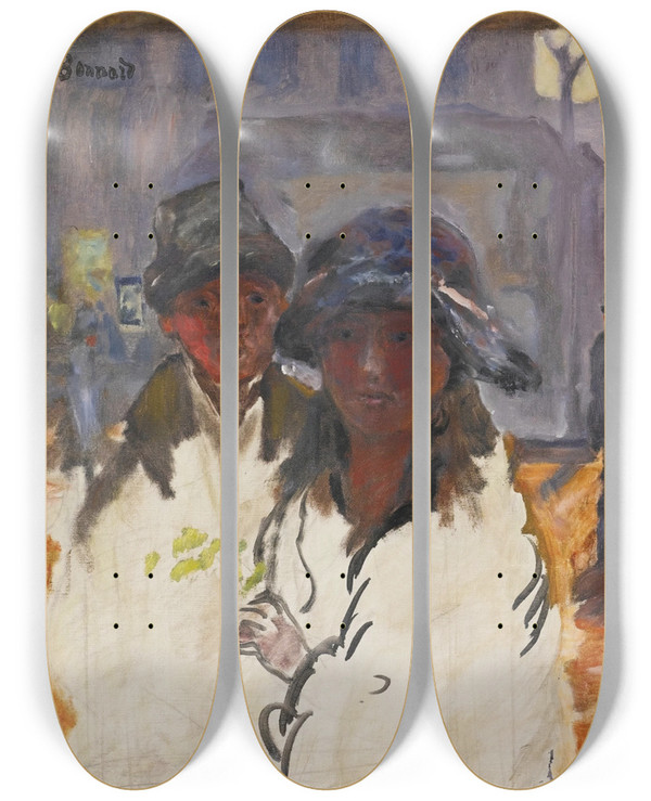 Triptych art skateboard deck of Pierre Bonnard La Rue Orgue De Barbarie by Pierre Bonnard (1867-1947)
