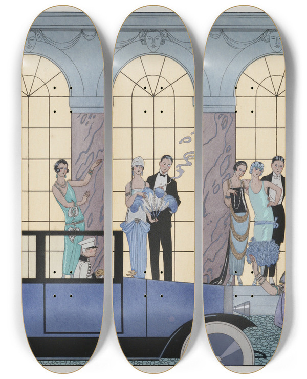 Triptych art skateboard deck of George Barbier Au Revoir_2 by George Barbier (1882-1932)