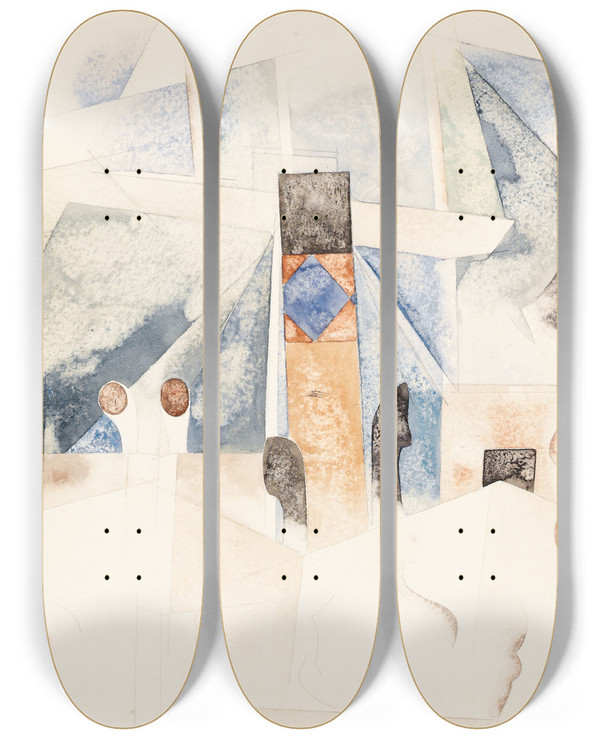 Triptych art skateboard deck of Charles Demuth Bermuda Landscape No 1 by Charles Demuth (1883-1935)