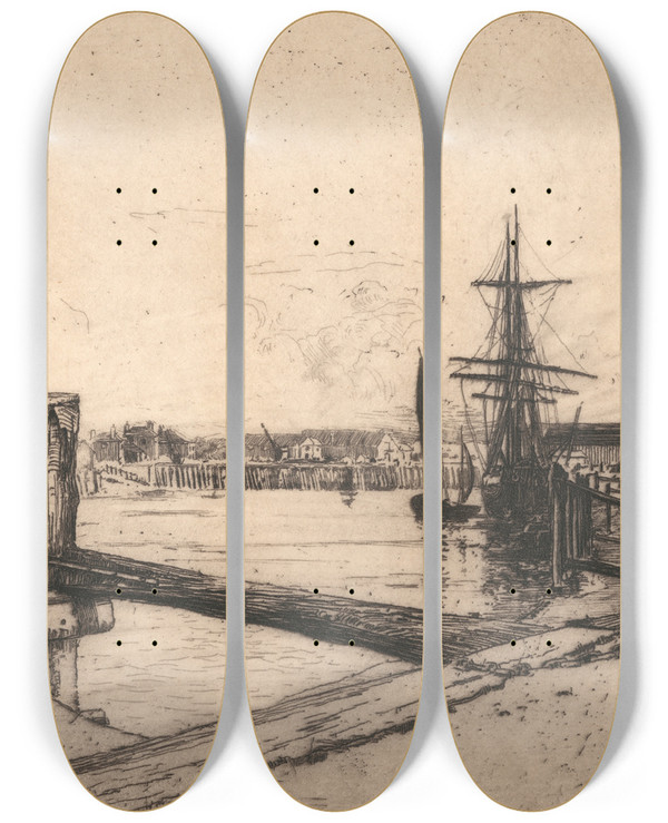 Triptych art skateboard deck of Edward Millington Synge Littlehampton by Edward Millington Synge