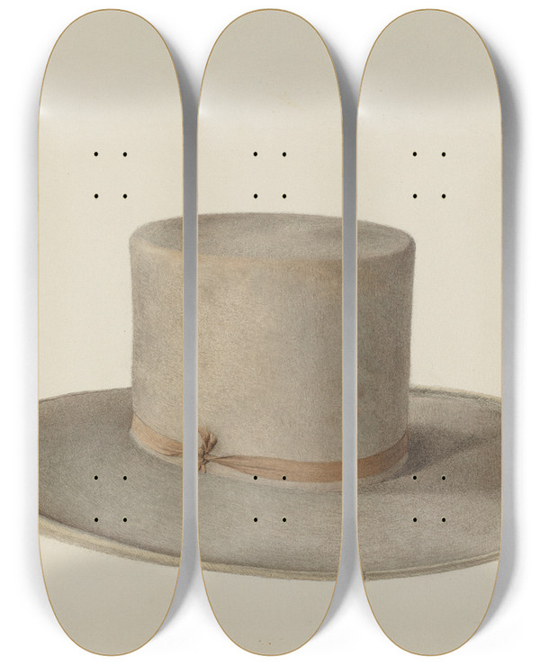 Triptych art skateboard deck of Ingrid Selmerlarsen Shaker Mans Hat by Ingrid Selmer-Larsen
