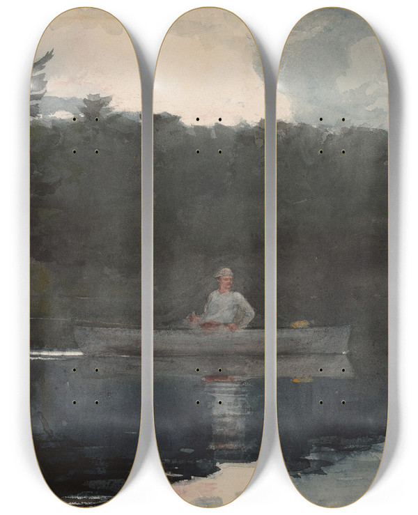 Triptych art skateboard deck of Winslow Homer The Lone Fisherman by Winslow Homer (1836-1910)