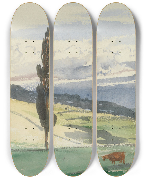 Triptych art skateboard deck of Barbara Bodichon Sketchbook_14 by Barbara Bodichon (1827-1891)