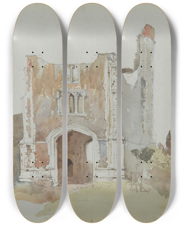 Triptych art skateboard deck of James Stark Thetford Priory by James Stark (1794-1859)