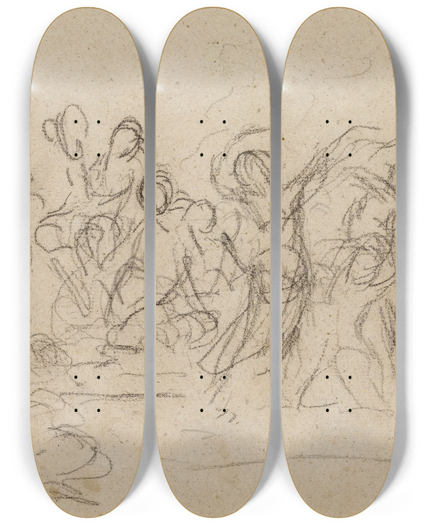Triptych art skateboard deck of Narcissevirgile Diaz De La Pea Composition Avec De Nombreux Personnages by Narcisse-Virgile Diaz de La Pea (1808-1876)