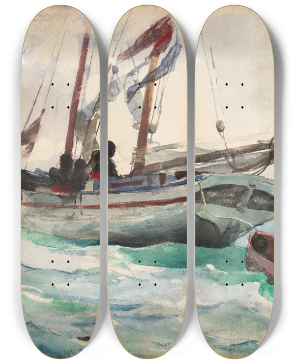 Triptych art skateboard deck of Winslow Homer Schooner Nassau by Winslow Homer (1836-1910)