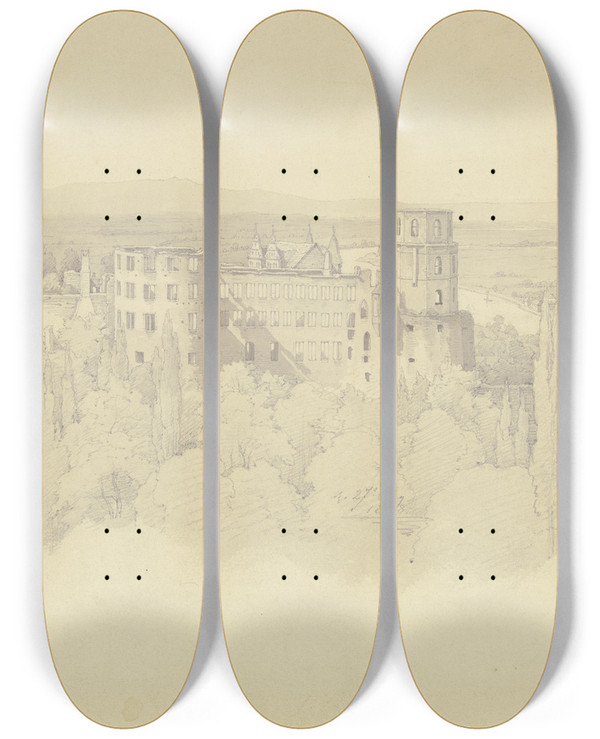 Triptych art skateboard deck of Christian Heerdt Heidelberg Castle by Christian Heerdt (1812-1878)