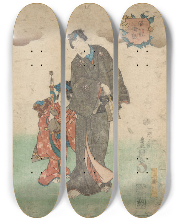 Triptych art skateboard deck of Toyokuni Utagawa Stage Scene Four Actors by Toyokuni Utagawa (1769-1825)
