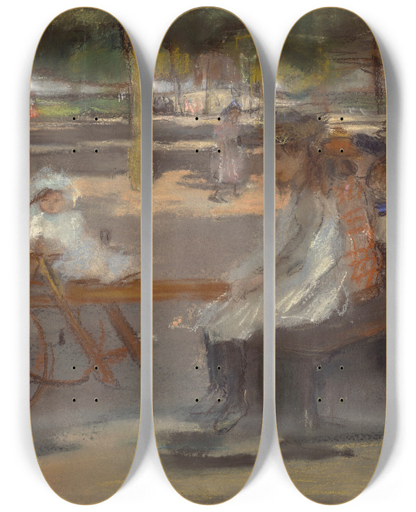 Triptych art skateboard deck of Isaac Israls Children In The Park by Isaac Israels (1865-1934)