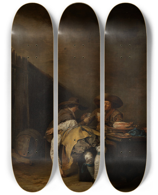 Triptych art skateboard deck of Pieter Codde The Guardroom by Pieter Codde (1599-1678)
