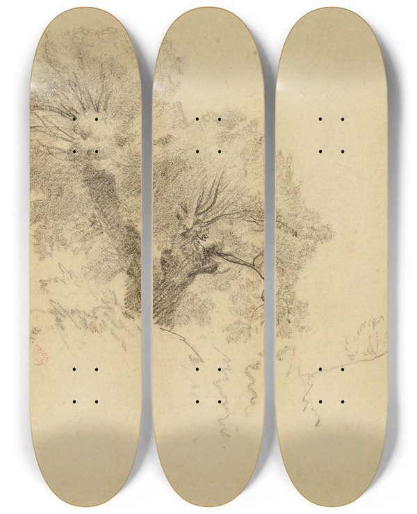 Triptych art skateboard deck of Jeanachille Benouville Arbre by Jean-Achille Benouville (1815-1891)