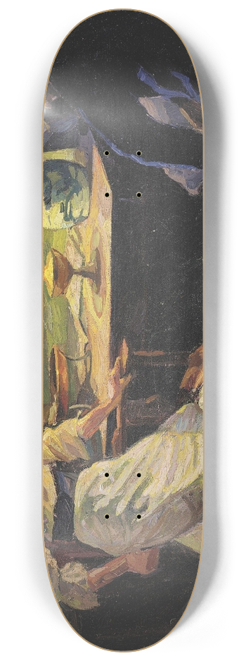 Edvard Weie - Interir med lampelys og to figurer 8.25 inch art skate deck