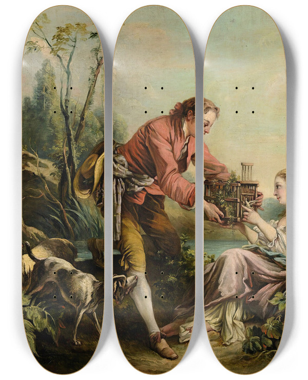 Triptych art skateboard deck of Follower Of Franois Boucher The Obliging Shepherd by Follower Of Francois Boucher (1703-1770)