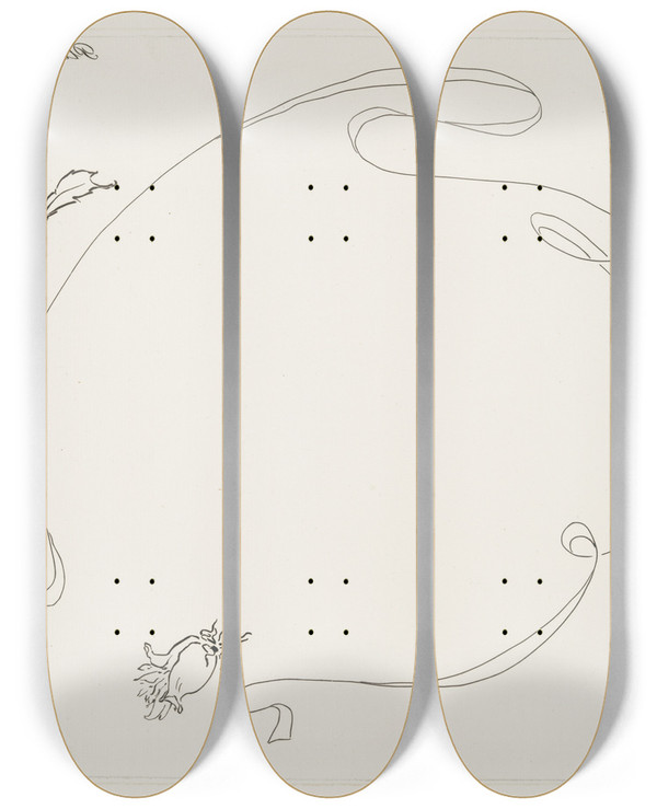 Triptych art skateboard deck of Flix Bracquemond Plateau De La Soupire Ovale by Felix Bracquemond (1833-1914)