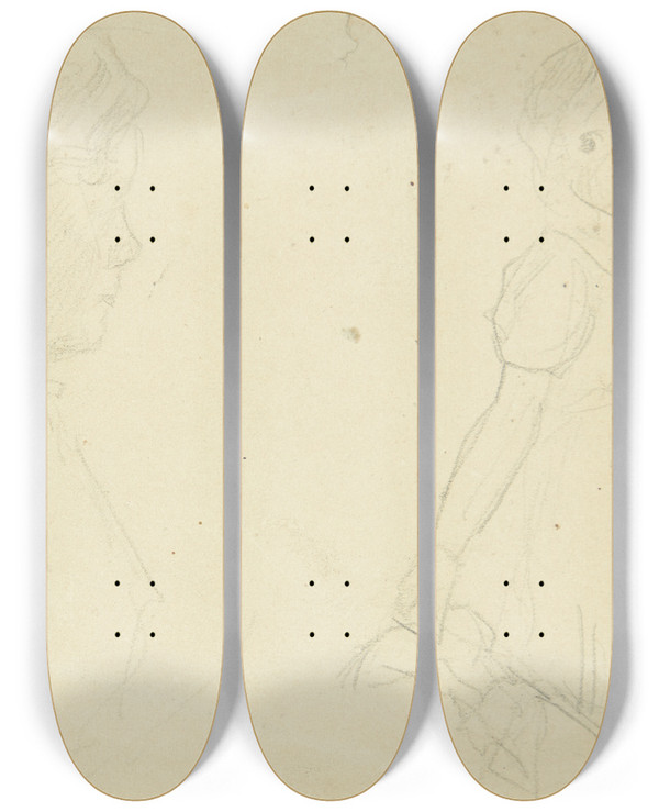 Triptych art skateboard deck of Peter Hansen Studie Af Kunstneren Hustru Og Datter by Peter Hansen (1868-1928)