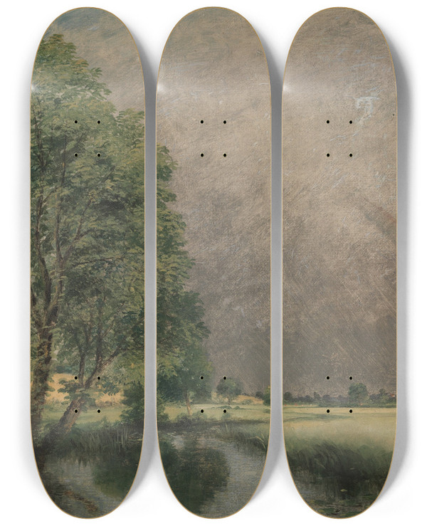 Triptych art skateboard deck of John Dunthorne The Rainbow Near Salisbury by John Dunthorne (1798-1832)