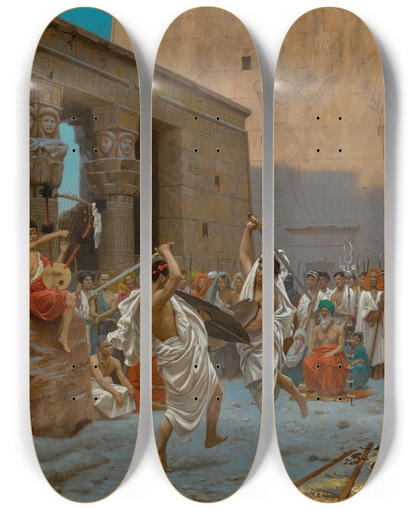 Triptych art skateboard deck of Jeanlon Grme La Danse Pyrrhique by Jean-Lon Grme (1824-1904)