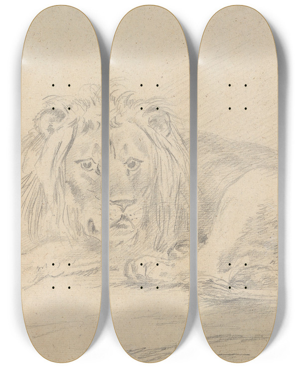 Triptych art skateboard deck of Sawrey Gilpin Lion Lying Down_2 by Sawrey Gilpin (1733-1807)
