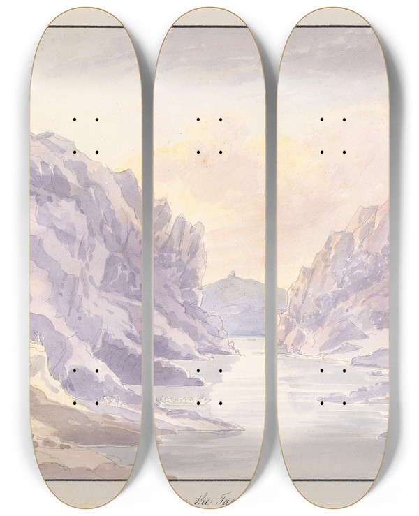 Triptych art skateboard deck of Charles Hamilton Smith Views On The Tagus by Charles Hamilton Smith (1776-1859)