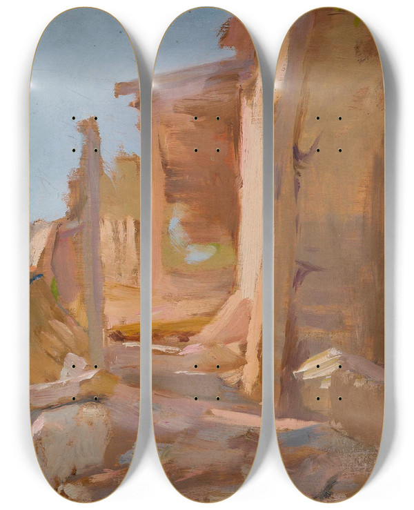 Triptych art skateboard deck of Jan Cigliski View From Alupka From The Journey To Crimea by Jan Ciaglinski (1858-1913)