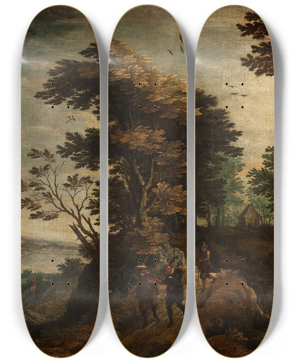 Triptych art skateboard deck of Paul Bril Landscape_1 by Paul Bril (1554-1626)