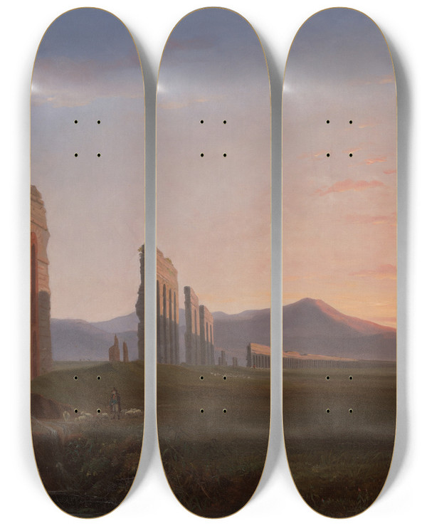 Triptych art skateboard deck of Benjamin Champney View Of The Romancampagna by Benjamin Champney (1817-1907)