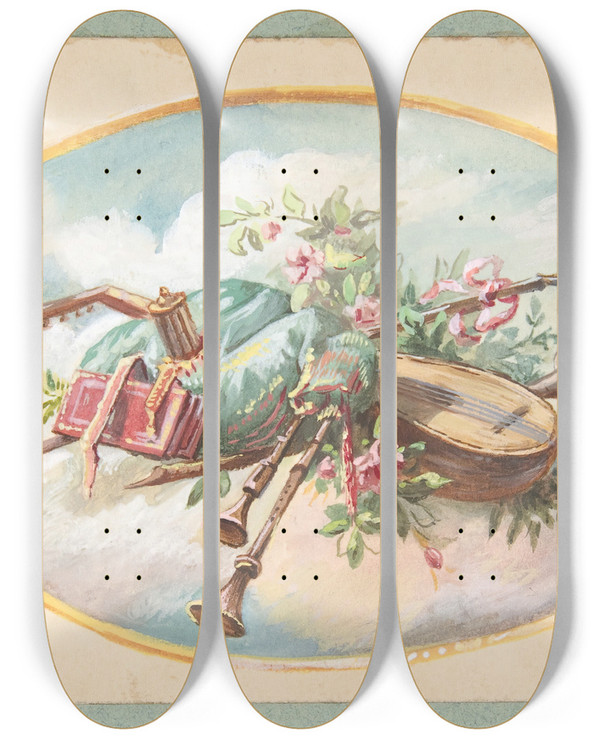 Triptych art skateboard deck of Julesedmondcharles Lachaise Allegory Of The Arts Music by Jules-Edmond-Charles Lachaise (1897)