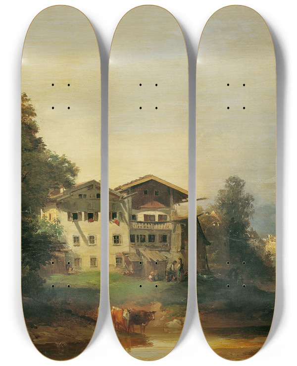 Triptych art skateboard deck of Franz Barbarini Motiv Aus Sdtirol by Franz Barbarini (1804-1873)
