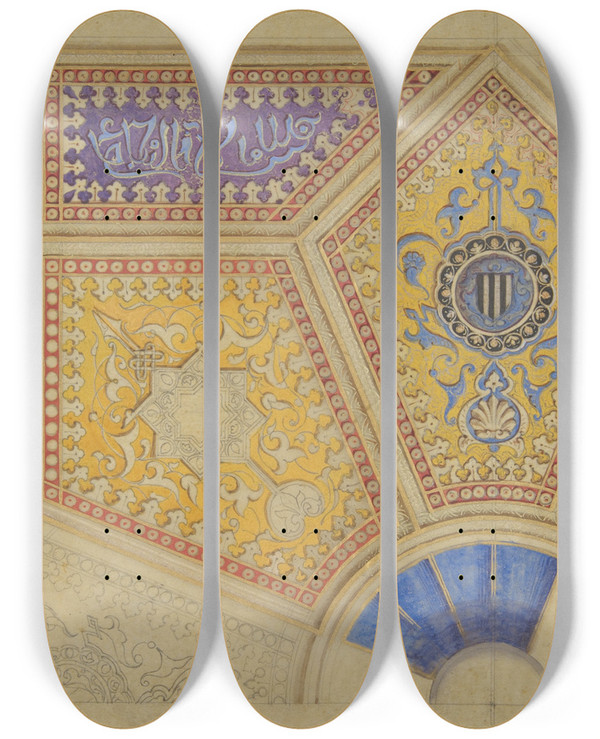 Triptych art skateboard deck of Julesedmondcharles Lachaise Design For The Painted Decoration Of A Coffered Ceiling by Jules-Edmond-Charles Lachaise (1897)