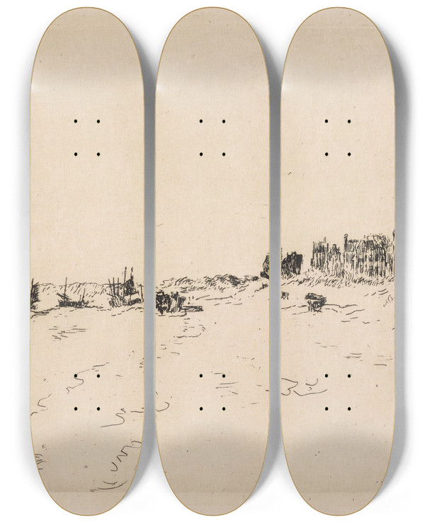 Triptych art skateboard deck of James Ensor Beach At La Panne by James Ensor (1860-1949)