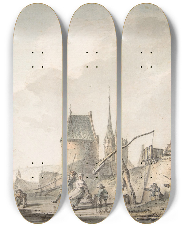 Triptych art skateboard deck of Hendrik Meijer January by Hendrik Meijer (1744-1793)