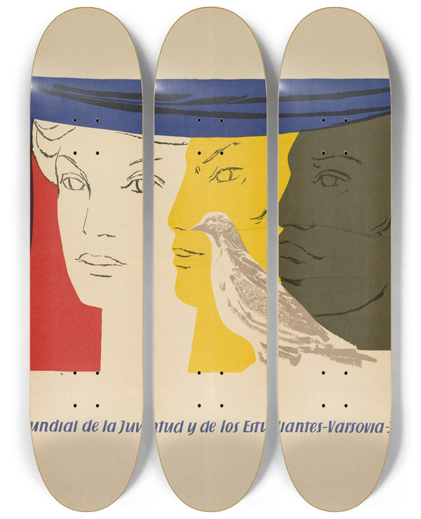 Triptych art skateboard deck of Us Information Agency V Festival Mundial De La Juventud Y De Los Edudiantesvarsovia by U S Information Agency (1953-1999)