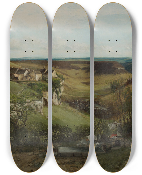 Triptych art skateboard deck of Gustave Courbet Chteau Dornans by Gustave Courbet (1819-1877)