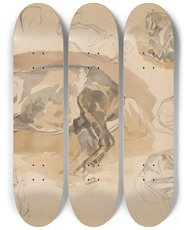 Triptych art skateboard deck of Piotr Michaowski Studia I Szkice Lecego Konia by Piotr Michalowski (1800-1855)