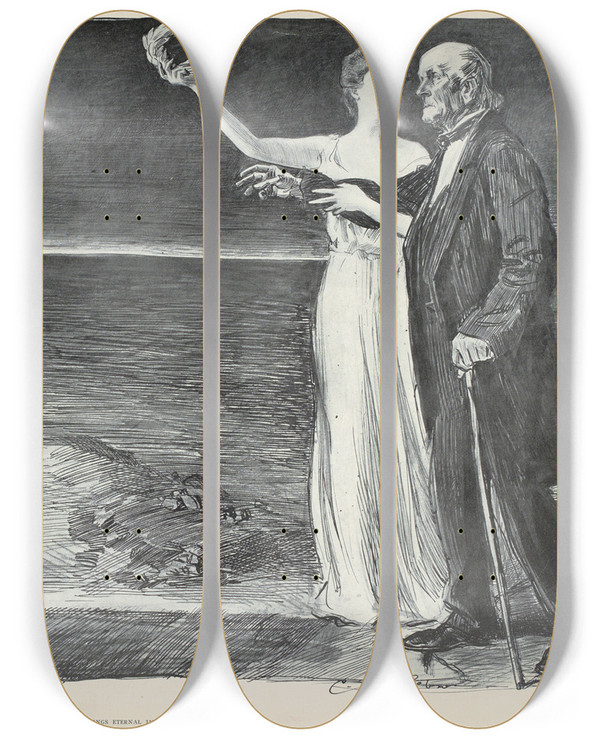 Triptych art skateboard deck of Charles Dana Gibson Hope Springs Eternal In The Human Breast_1 by Charles Dana Gibson (1867-1944)
