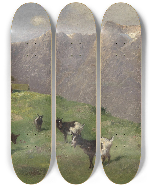 Triptych art skateboard deck of Arthur Heyer Bergziegen by Arthur Heyer (1872-1931)