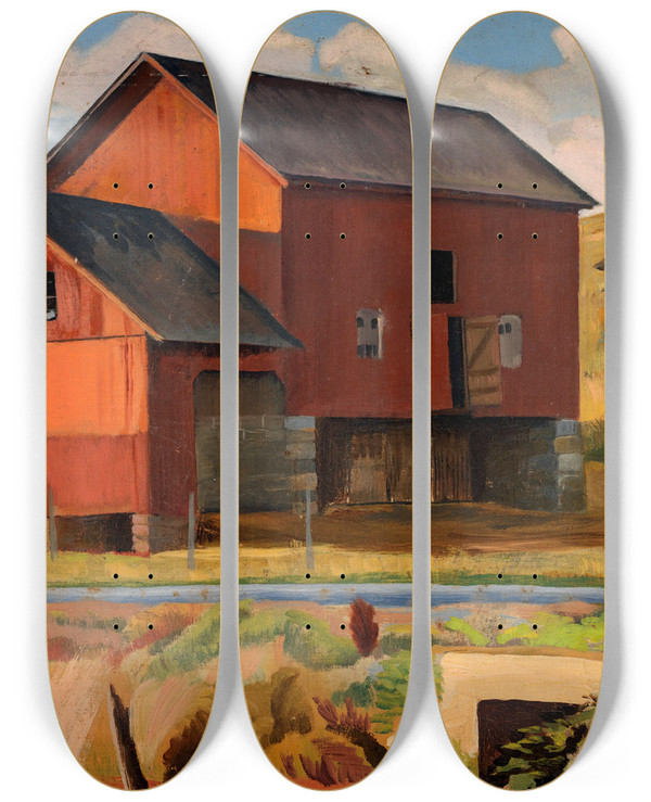 Triptych art skateboard deck of Edward Bruce Bluemont Farm by Edward Bruce (1879-1943)