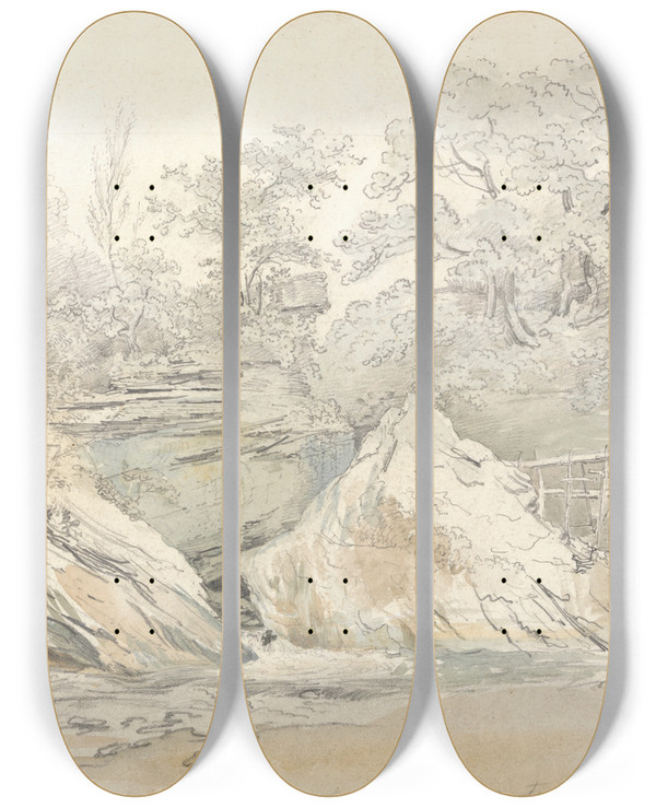 Triptych art skateboard deck of James Ward Aberdulais Mill Glamorganshire by James Ward (1769-1859)