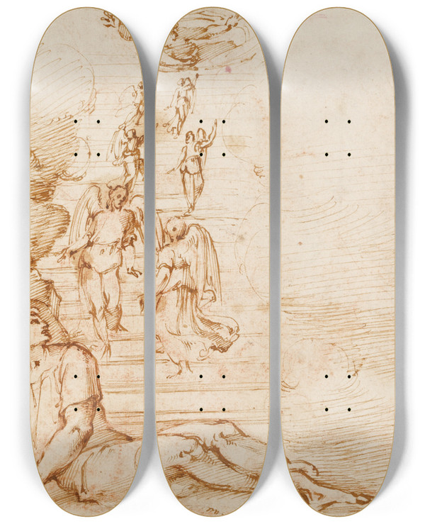 Triptych art skateboard deck of Giovanni Battista Naldini Jacobs Dream by Giovanni Battista Naldini (1535-1591)