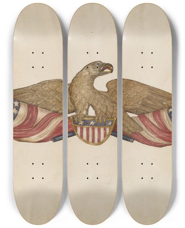 Triptych art skateboard deck of Fw Powell Sternboard Eagle by F.W. Powell