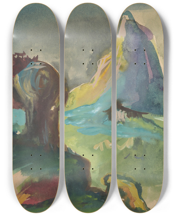 Triptych art skateboard deck of Jn Novk Fairytale Landscape David And Goliath_2 by Jan Novak (1921-1944)