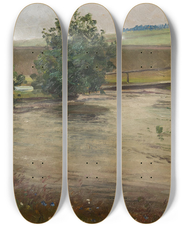 Triptych art skateboard deck of Frantiek Kavn Spring Landscape by Frantisek Kavan (1866-1841)