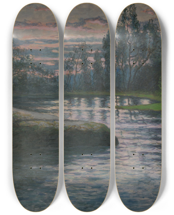 Triptych art skateboard deck of Sam Dmann Landscape by Sam dmann (1872-1902)