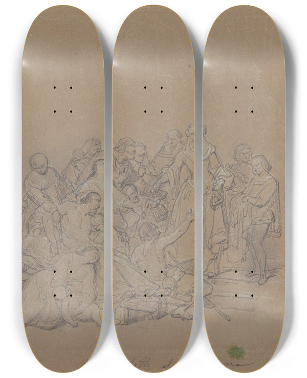 Triptych art skateboard deck of Nicaise De Keyser Saint Elizabeth Of Hungary by Nicaise De Keyser (1813-1887)