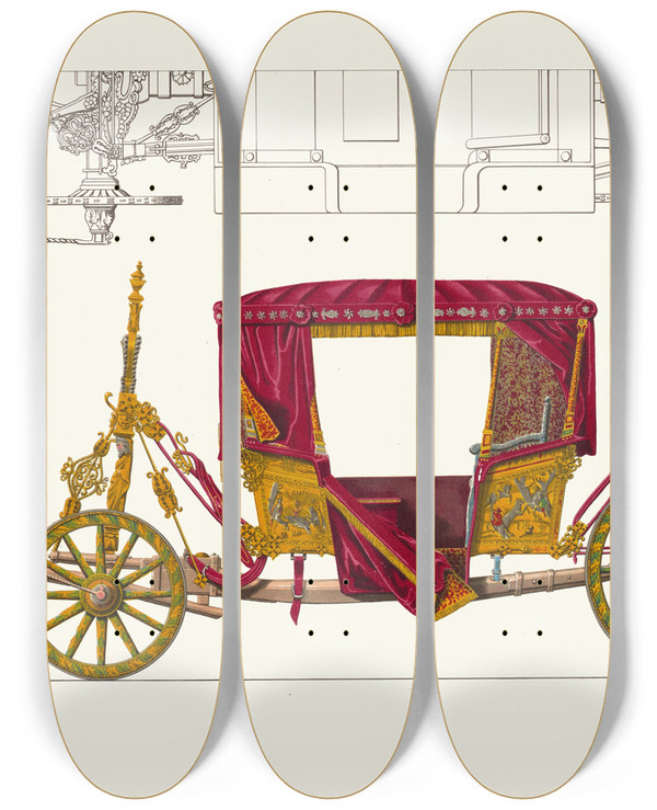 Triptych art skateboard deck of Fedor Grigoryevich Solntsev Starinnaia Tsarskaia Kareta Izobrazhenie 1 by Fedor Grigoryevich Solntsev (1801-1892)