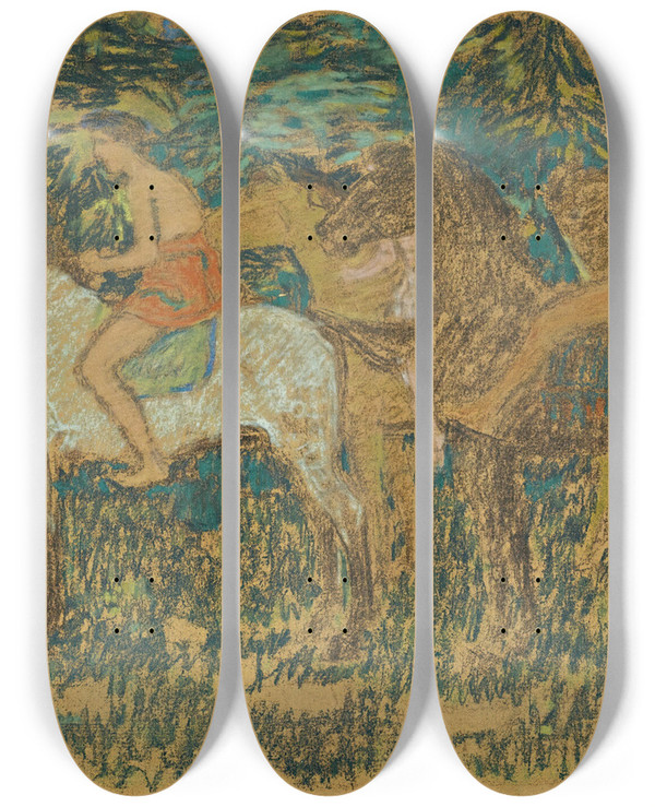 Triptych art skateboard deck of Jan Preisler Horsemen Procession by Jan Preisler (1872-1918)