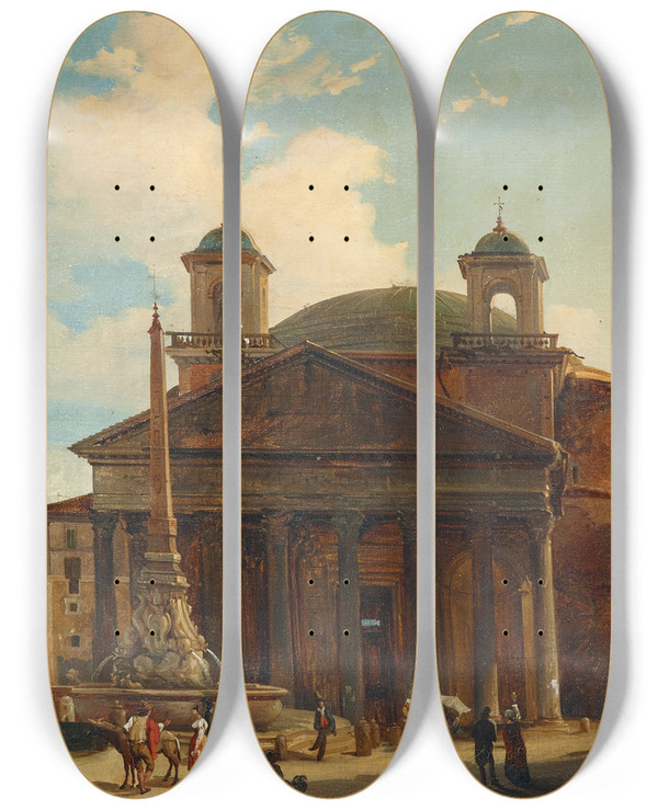 Triptych art skateboard deck of Ippolito Caffi Rome The Pantheon by Ippolito Caffi (1809-1866)