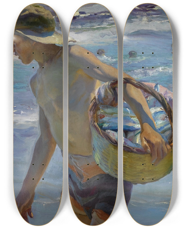 Triptych art skateboard deck of Joaqun Sorolla El Pescador_1 by Joaquin Sorolla (1863-1923)
