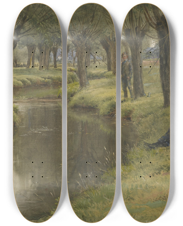 Triptych art skateboard deck of George Goodwin Kilburne The River by George Goodwin Kilburne