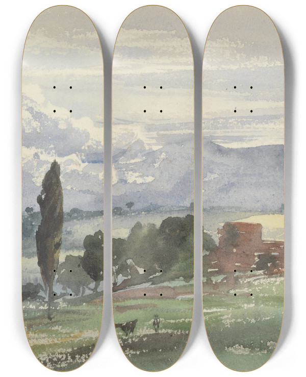Triptych art skateboard deck of Barbara Bodichon Sketchbook_20 by Barbara Bodichon (1827-1891)